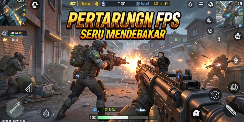 Gameplay seru dalam 6CF dengan pertarungan FPS yang intens.