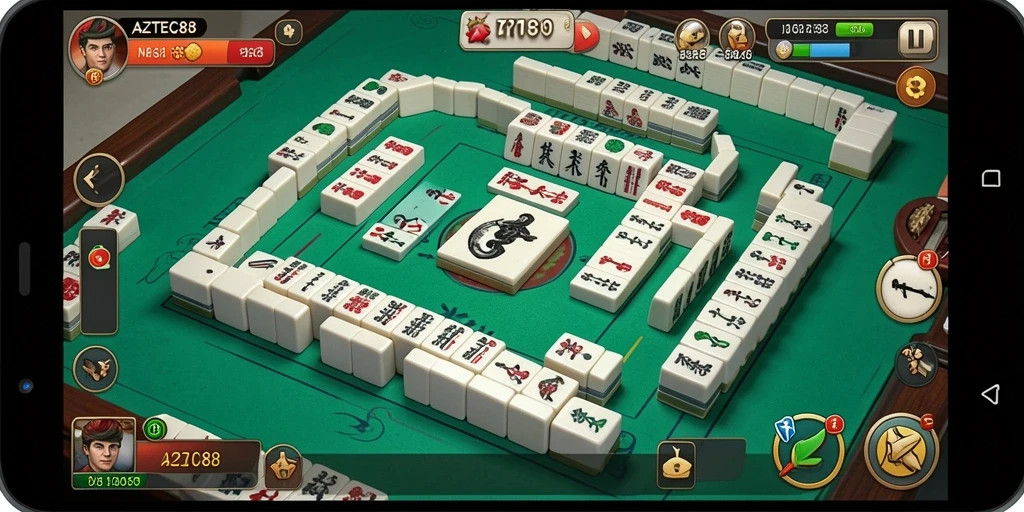 Tangkapan layar AZTEC88 menunjukkan gameplay Mahjong yang menarik.