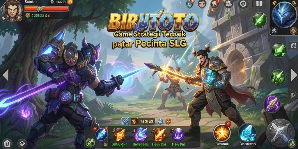 Tampilan gameplay SLG BIRUTOTO dengan pertempuran strategis yang mendebarkan.