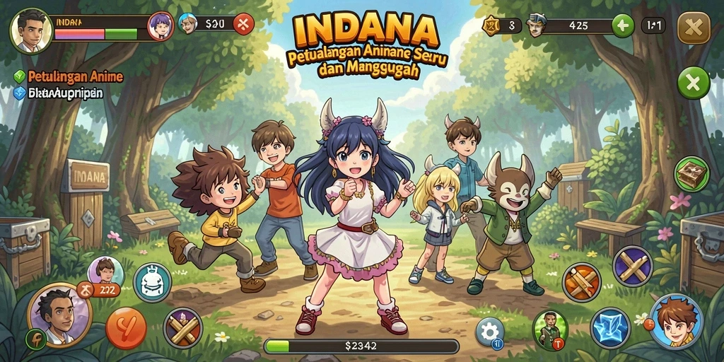 Tampilan screenshot INDAAA menampilkan karakter anime dalam pertempuran yang epik.