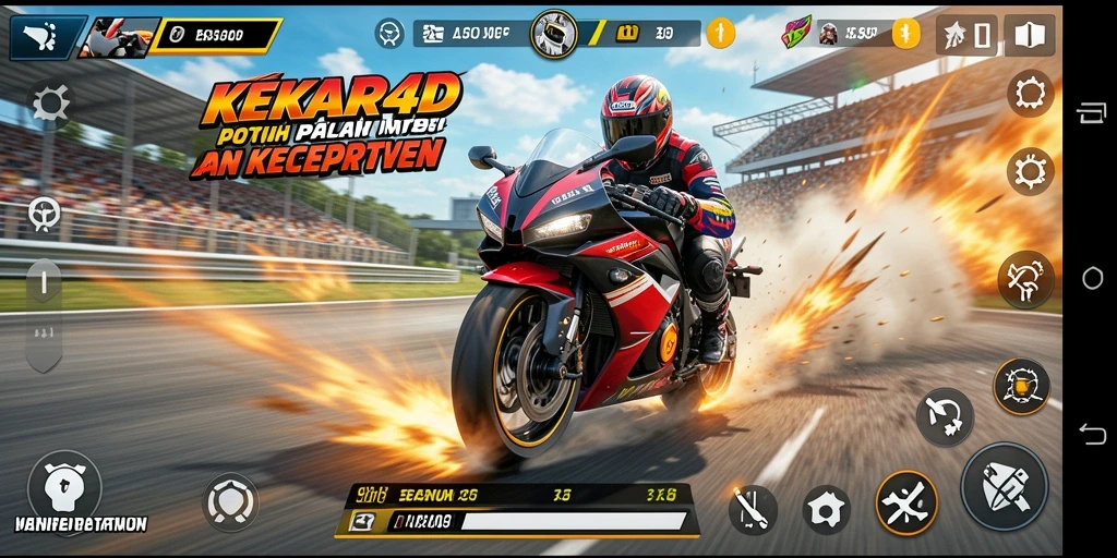 Tangkapan layar gameplay <strong>KEKAR4D</strong> menampilkan balapan motor yang mendebarkan.