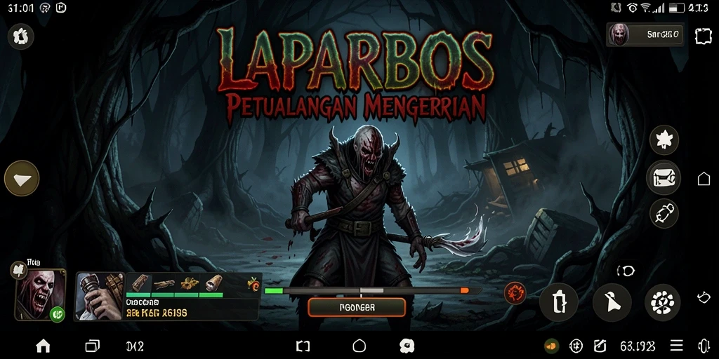 Tampilan gameplay LAPARBOS dengan nuansa horror yang intens.