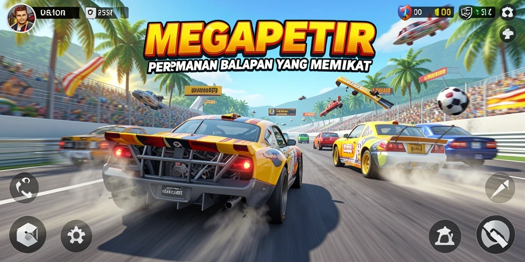 Gameplay MEGAPETIR yang menegangkan dalam balapan seru.