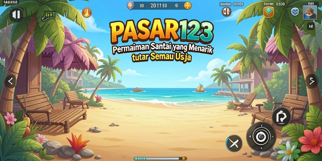 Tangkapan layar utama PASAR123 menampilkan gameplay yang ceria dan interaktif.