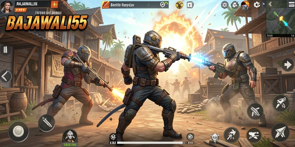 Tangkapan layar penuh aksi dari gameplay intens RAJAWALI55.