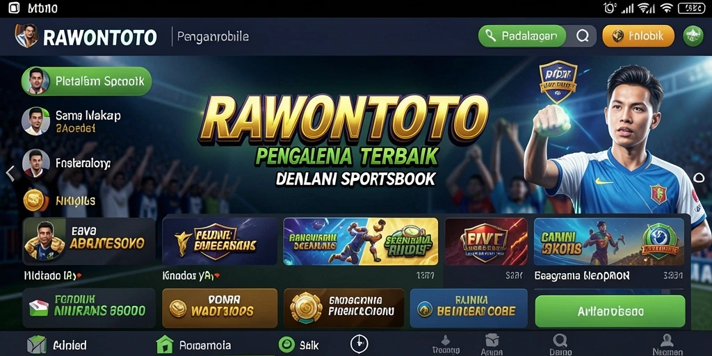 Tampilan layar utama RAWONTOTO, menunjukkan berbagai opsi taruhan di Sportsbook.