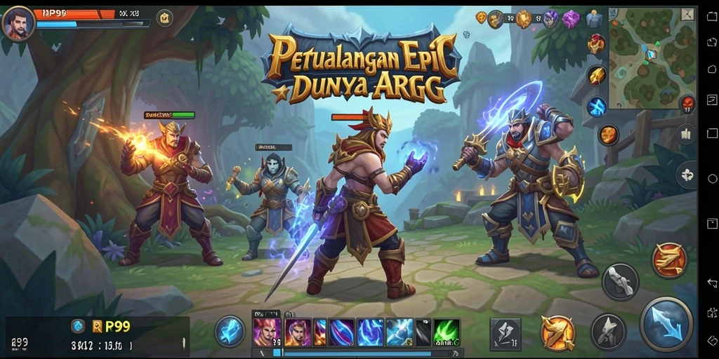 Tangkapan layar gameplay RP99 yang menunjukkan pertempuran epik dalam petualangan ARPG.