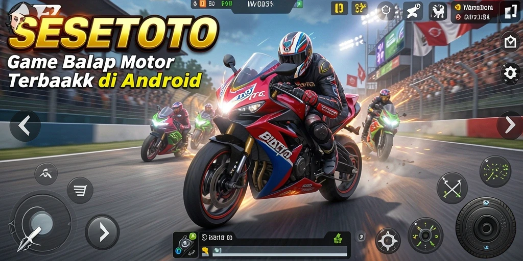 Screenshot SESETOTO menampilkan balapan motor yang mendebarkan.