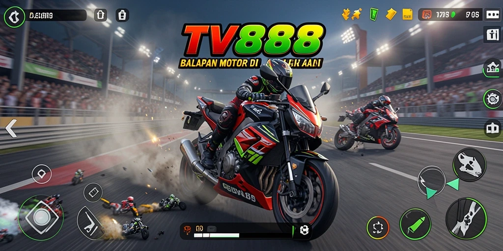 Tampilan khas gameplay TV888 dengan balapan motor yang mendebarkan.